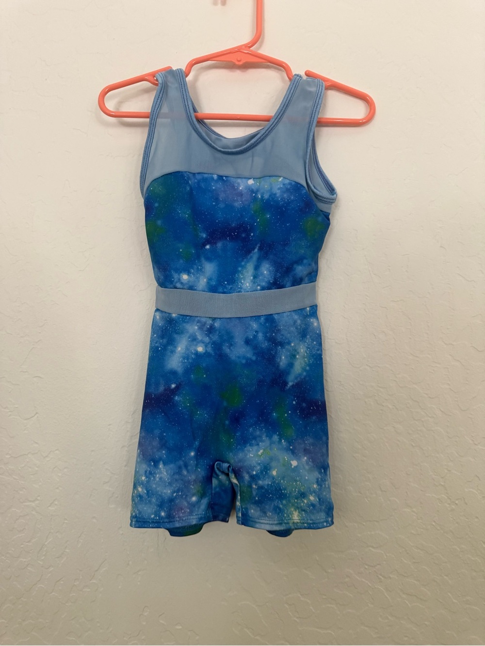 More Than Magic Light Blue Girls Gymnastics Leotard with Galaxy Accent